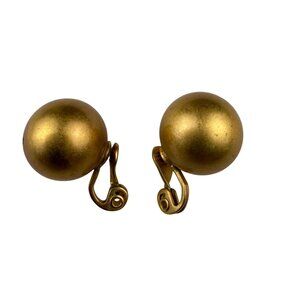 Monet Women Gold Tone Clip-On Earrings Round Vintage 1950s Signed Jewelry